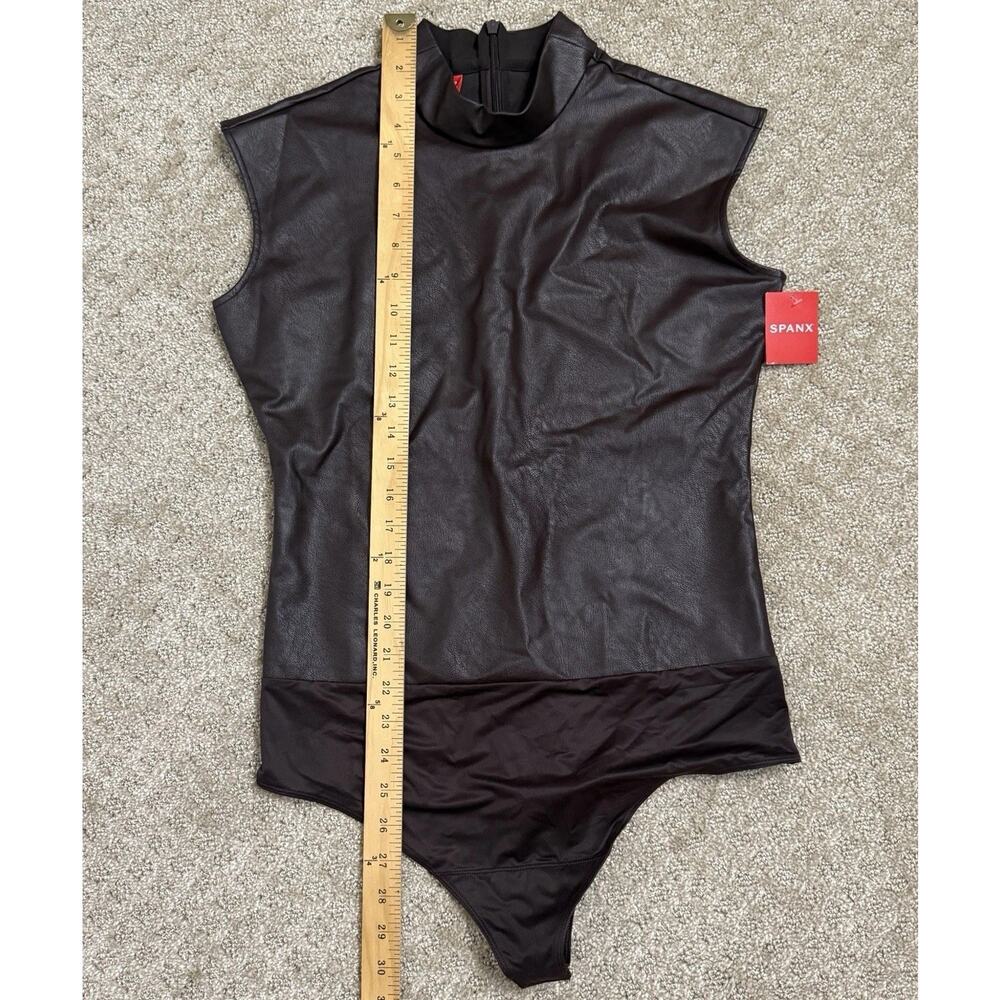 NEW Spanx | Faux Leather Bodysuit, size L Mock Neck Chocolate Brown - Picture 12 of 16